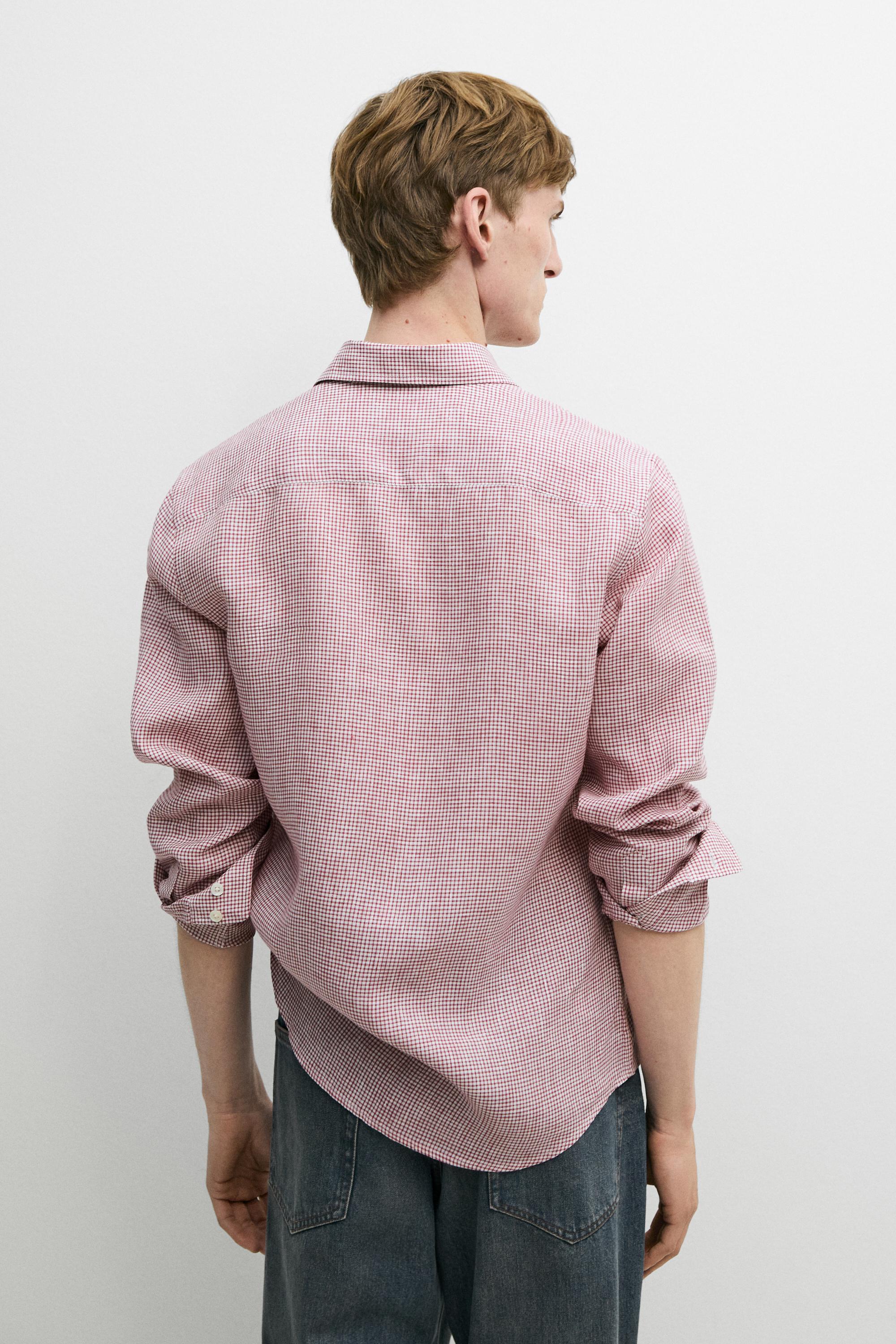 Chemise micro-carreaux regular fit 100 % lin